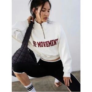 Free People Movement For The Win White and Red Zip-Up Sweatshirt